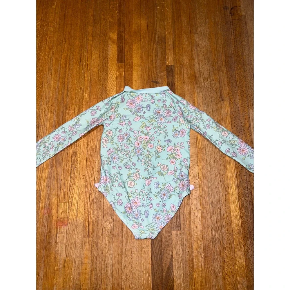 OshKosh Bgosh Toddler Girls 3T Mint Floral Long Sleeve Rash Guard 1 pc Swimsuit